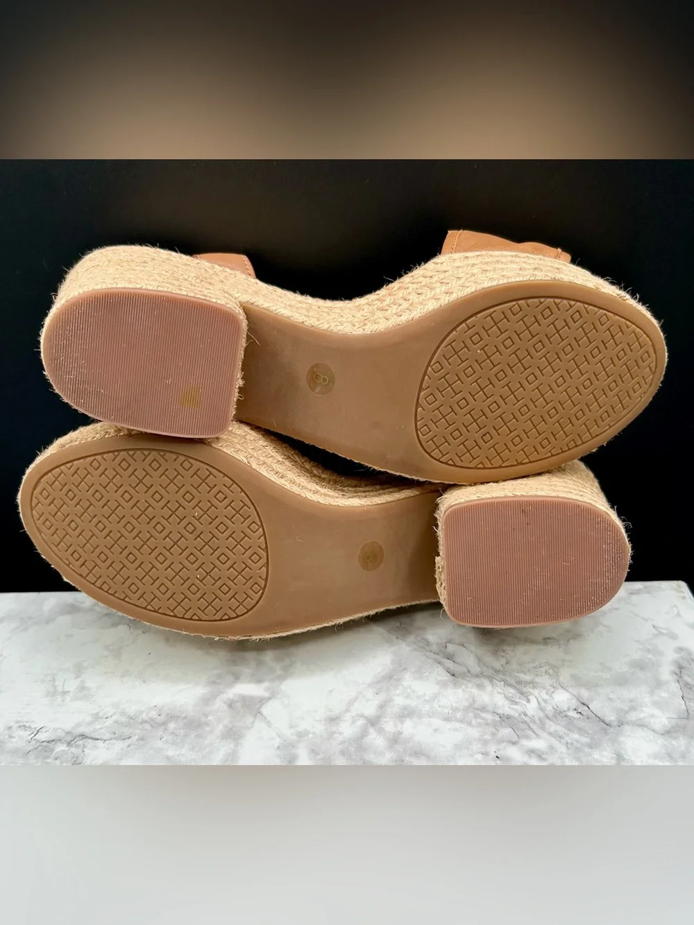 TORY BURCH Fleming Platform Espadrille Wedge Sandals Quilted Tan Leather. Size 8